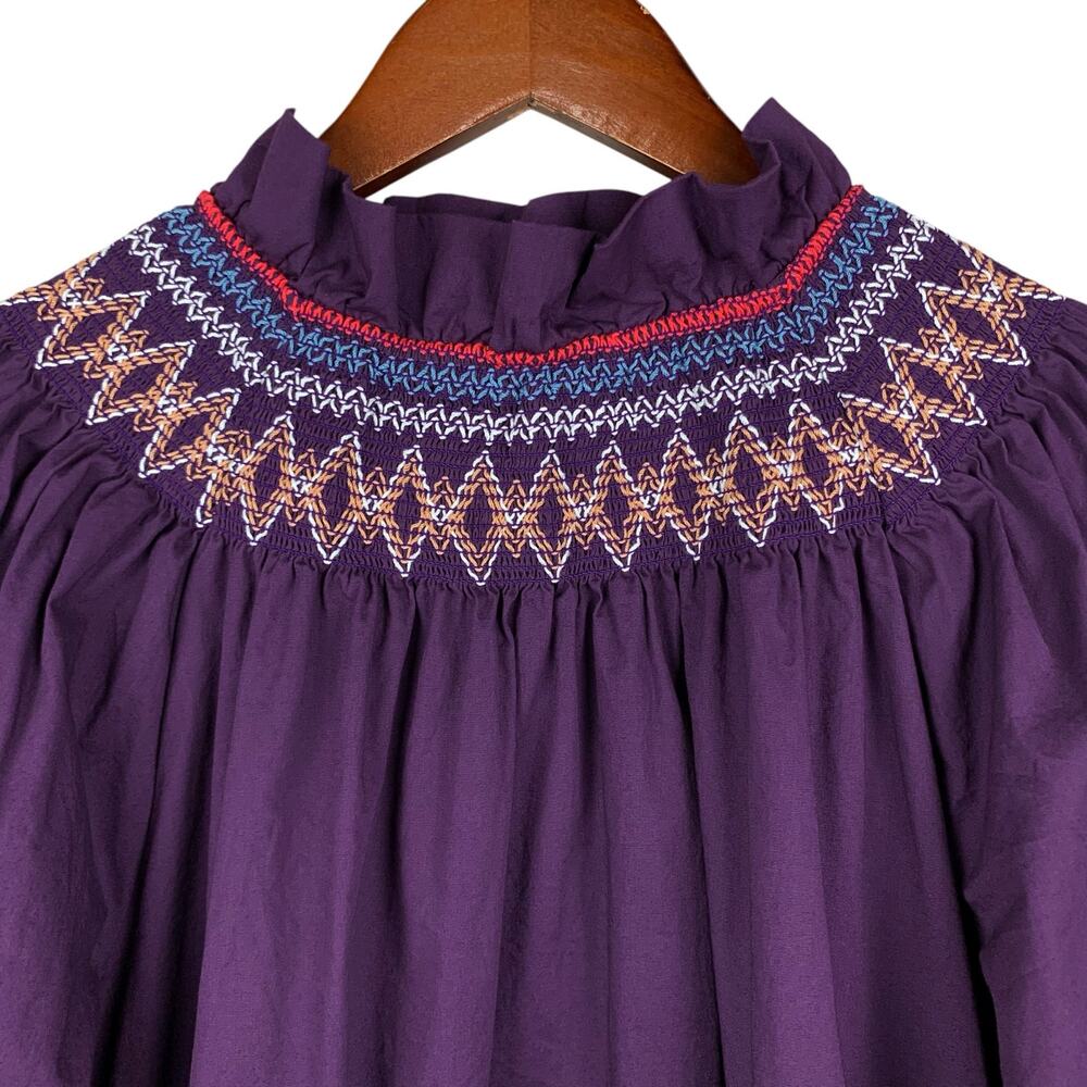 Pomander Place Wrenley Dress Purple Smocked Mini Long Sleeve Women's L - Picture 3 of 11